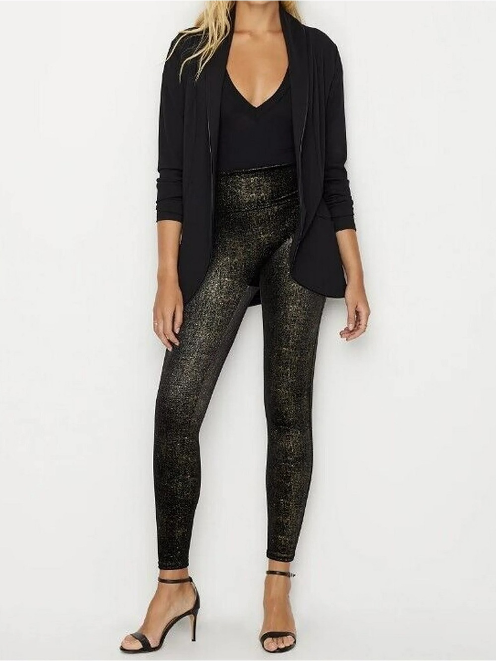 EUC spanx velvet shine black & gold  leggings small